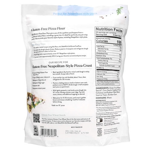 King Arthur Baking Company, Мука для пиццы без глютена, 00 г в неаполитанском стиле, 907 г (2 фунта)