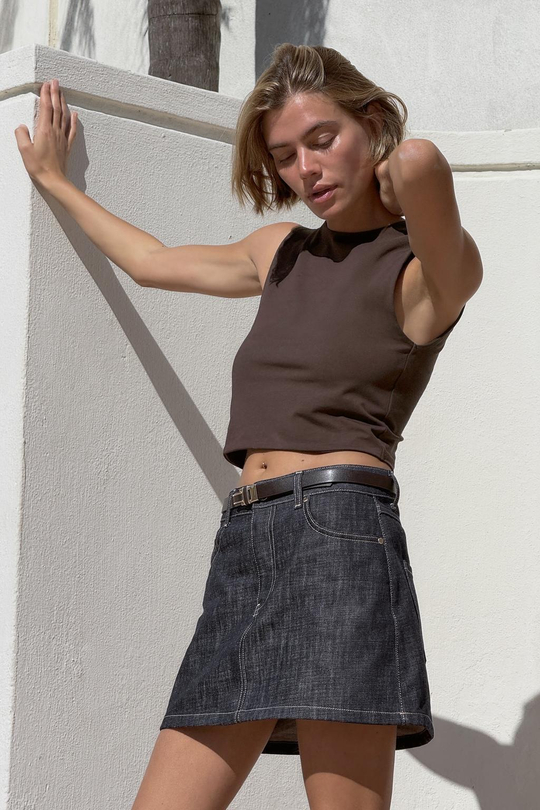 ZARA УКОРОЧЕННЫЙ ТОП ИЗ ХЛОПКА, ШОКОЛАДНЫЙ