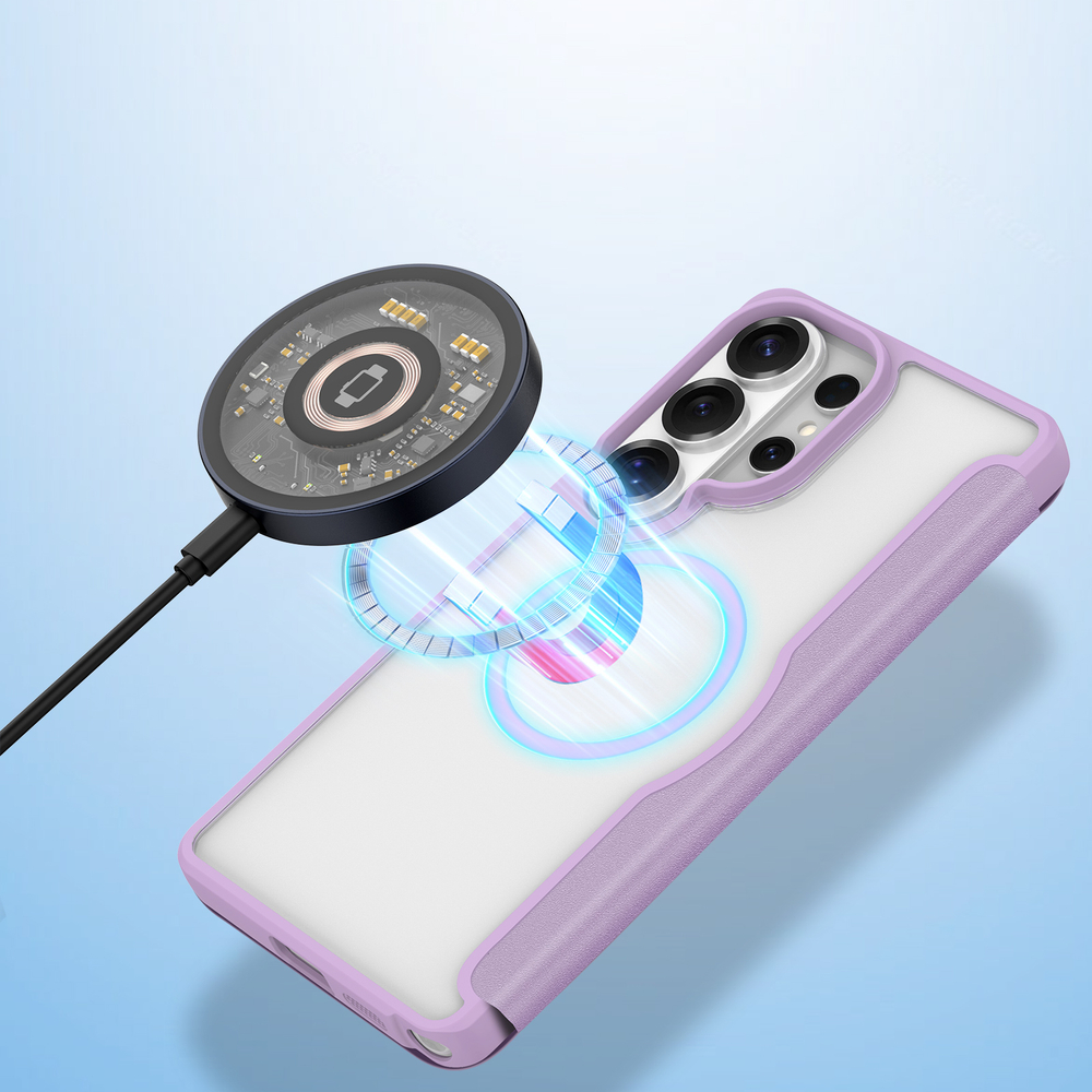 Чехол книжка фиолетового-розового цвета с MagSafe для Samsung Galaxy S26 Ultra, серия Skin X Pro Series от Dux Ducis