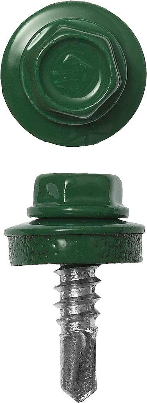 Саморезы СКМ кровельные, RAL 6002 зеленый лист, 25 х 5.5 мм, 1 800 шт, для металлических конструкций, ЗУБР Профессионал