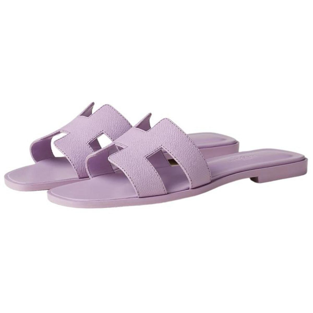 Hermes Oran calfskin one-word fashion sandals women's pink, H202272Z 3D