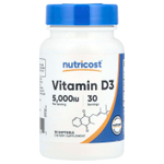 Nutricost, витамин D3, 125 мкг (5000 МЕ), 30 капсул