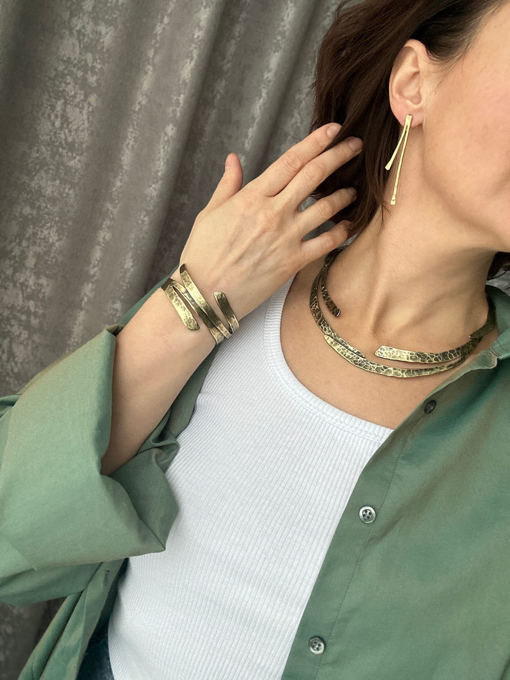 Серьги две тонкие палочки, бронза