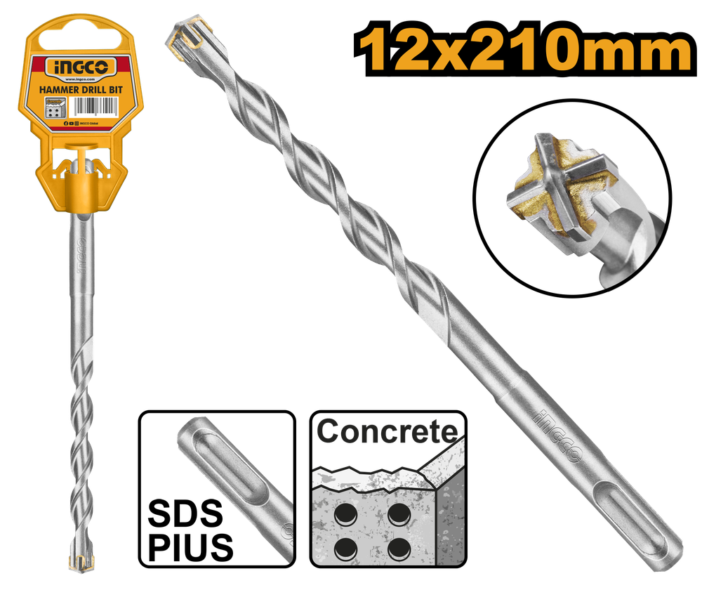 Бур по бетону SDS-plus 12х210 мм INGCO DBH1211202C INDUSTRIAL