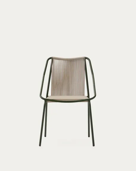 Уличный стул Zivia из веревки цвета экрю и оцинкованной стали зеленого цвета