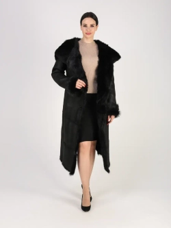 Дубленка зимняя натуральная с капюшоном длинная и теплая