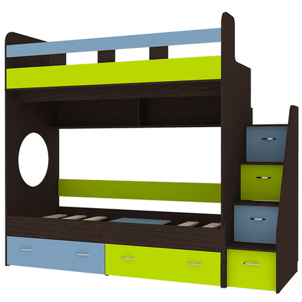 Двухъярусная кровать КарИВи Юниор 1 80x160 Венге Голубой, Лайм