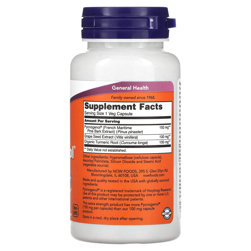 NOW Foods, Пикногенол с повышенной силой действия, 150 мг, 60 растительных капсул