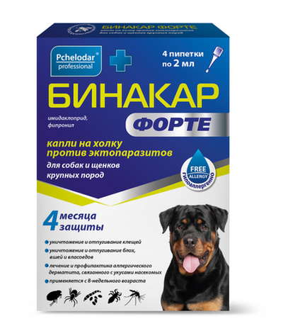 Капли на холку Пчелодар "Бинакар Форте" для собак и щенков крупных пород ЦЕНА ЗА 1 ПИПЕТКУ