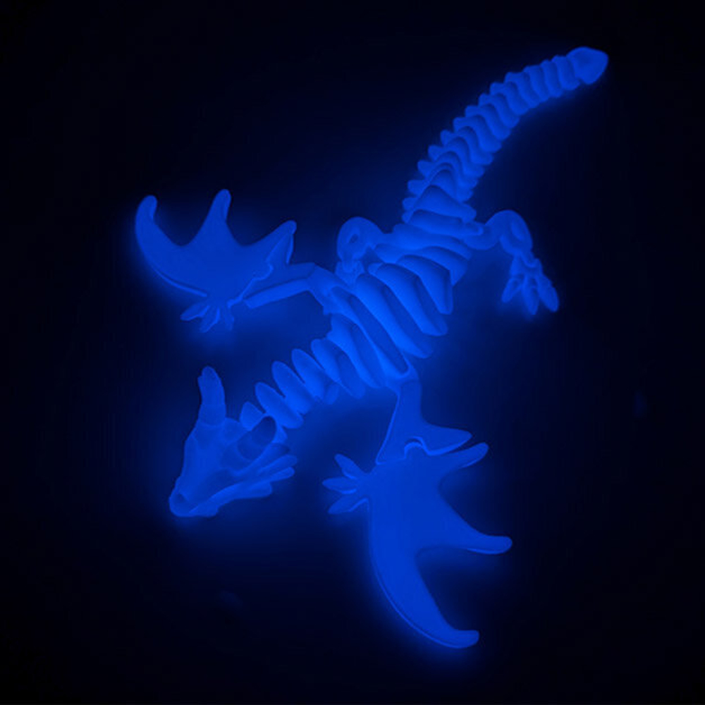 Дракон с крыльями подвижный 3D печать, 29 см., белый, светится в темноте голубым свечением