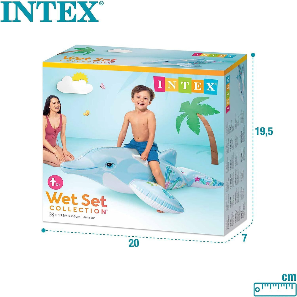 Надувная игрушка для плавания Дельфин 175х66 см Intex 58535, плот наездник матрас детский с ручками для бассейна