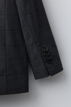 ZARA КЛЕТЧАТЫЙ КОСТЮМНЫЙ БЛЕЙЗЕР, СЕРО-СИНИЙ