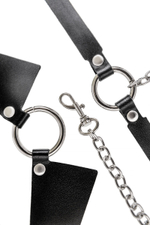 Черная портупея-чокер с поводком и карабином в виде кольца