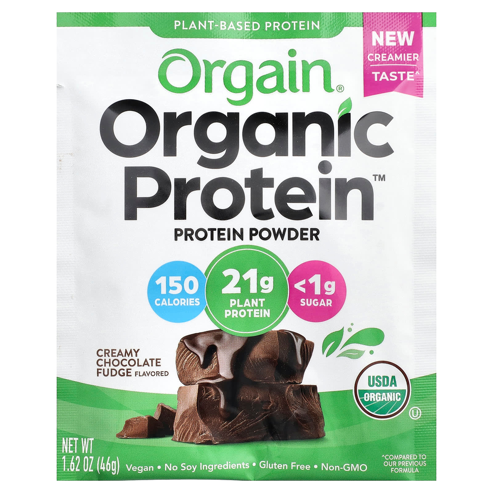 Orgain, Organic Protein™, порошок из растительных ингредиентов, шоколадная помадка, 10 пакетиков по 46 г (1,62 унции)