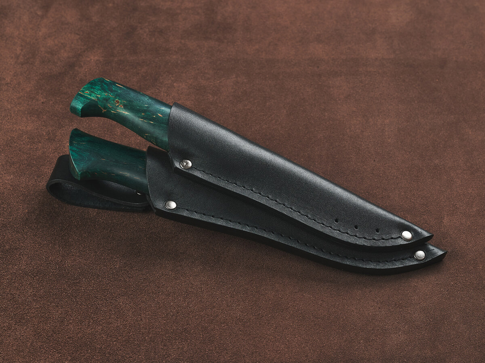 Спарка Финских ножей, сталь Х12МФ, рукоять зеленая стабилизированная карельская береза