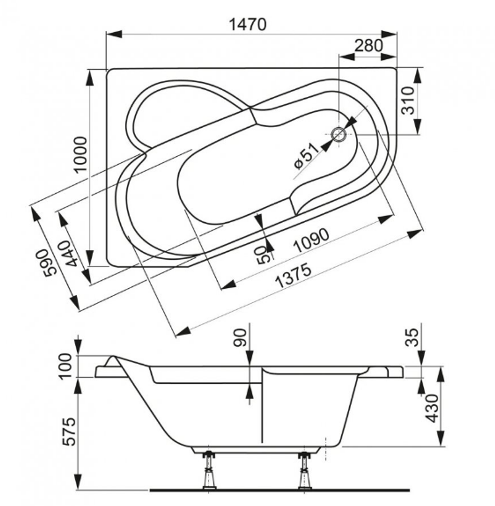 Акриловая ванна VAGNERPLAST SELENA 147x100 Right