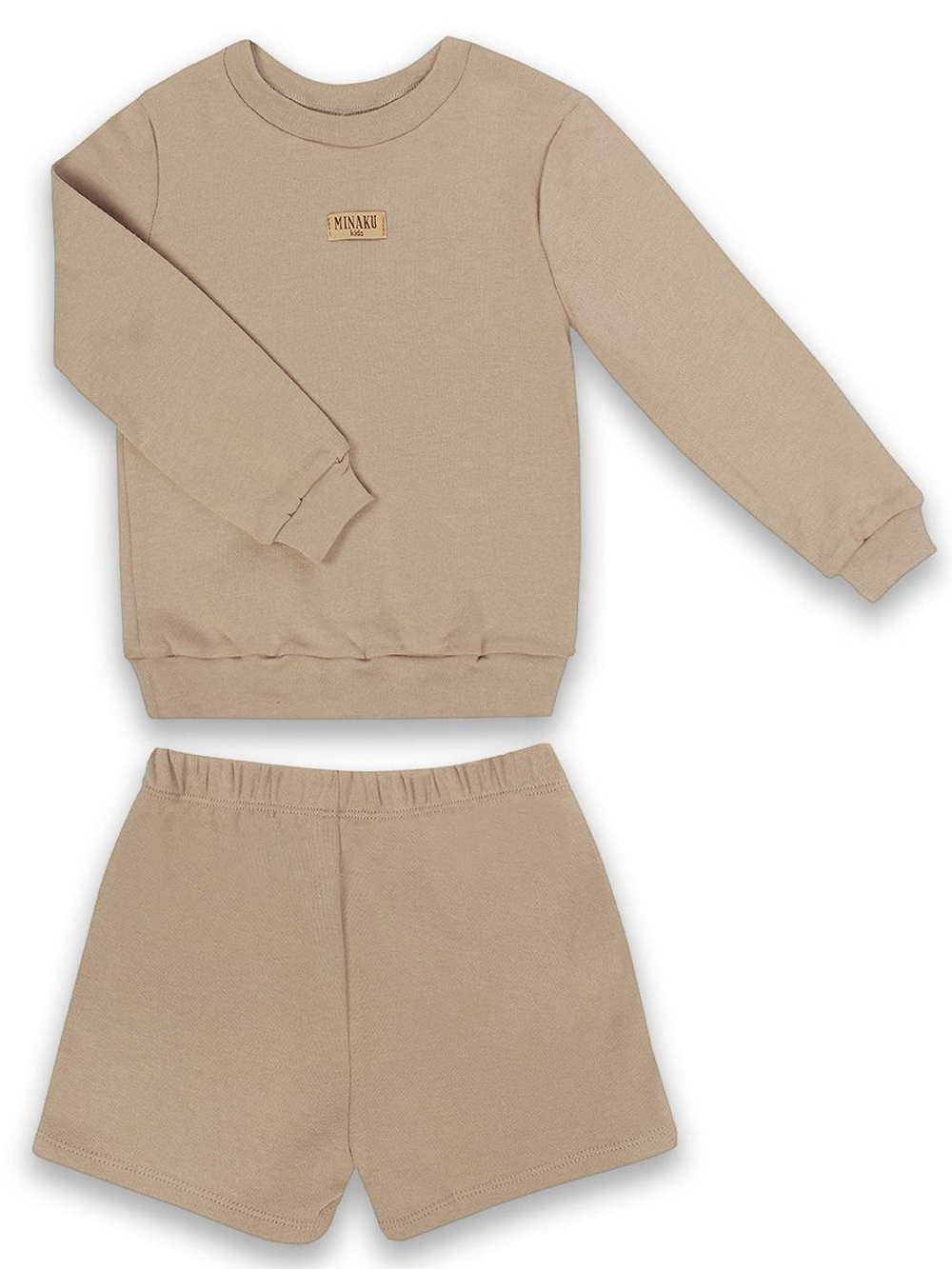 Костюм для девочек (свитшот, шорты) бежевый, р.104 (MINAKU)