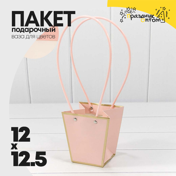 
          Пакет подарочный 12.5х12х8см Ваза для цветов с золотой рамкой (Розовый)