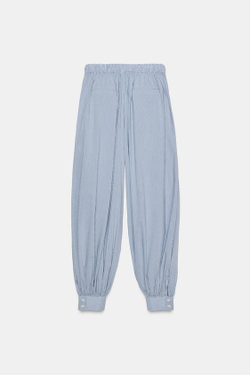 ZARA БРЮКИ-БАГГИ ИЗ ПОПЛИНА В ПОЛОСКУ, СИНИЙ/БЕЛЫЙ