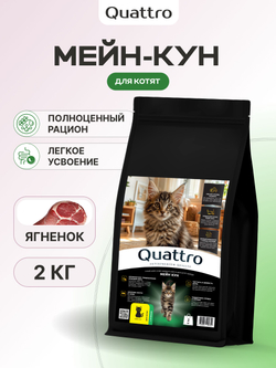 Корм сухой для котят породы Мейн-кун, с ягненком, 2 кг, QUATTRO