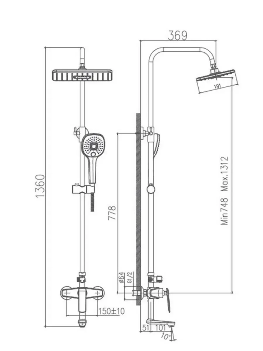 HB24548-8 Душевая система HAIBA