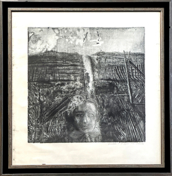 Гречина Ольга Николаевна .Детство. Офорт, акватинта, отпечаток тоном. 1980 г. СССР. 75 х 73 см.