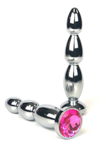 Серебристая удлиненная анальная ёлочка с розовым кристаллом - 12 см. (Цвет: розовый)