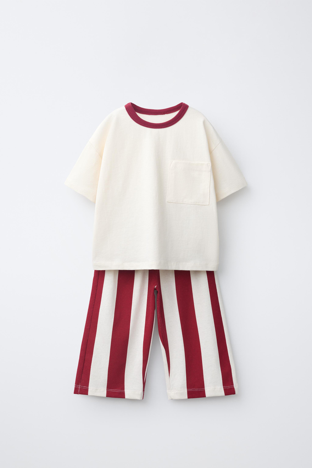 ZARA КОМПЛЕКТ ИЗ ФУТБОЛКИ И БРЮК В ПОЛОСКУ, КРАСНЫЙ
