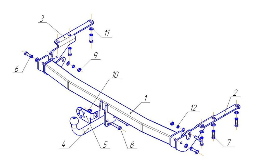 Фаркоп на Toyota RAV4 2006-2013 без подрезки бампера. Тип шара: A. Нагрузки: 1500/75 кг, TY 22