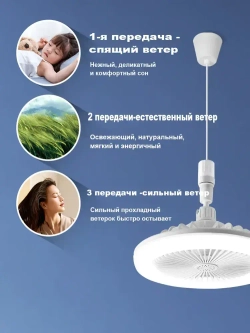 Подвесная люстра-вентилятор с пультом ДУ, E27, 20.5 Вт, LED , 3 скорости, белый
