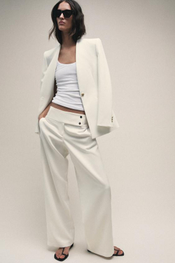 ZARA БРЮКИ ПРЯМОГО КРОЯ С НИЗКОЙ ПОСАДКОЙ, ЭКРЮ