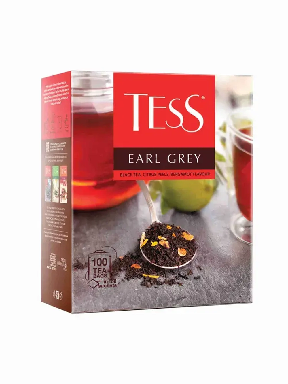 Черный чай Tess с цедрой цитрусовых и ароматом бергамота Earl Grey в пакетиках, 100 шт