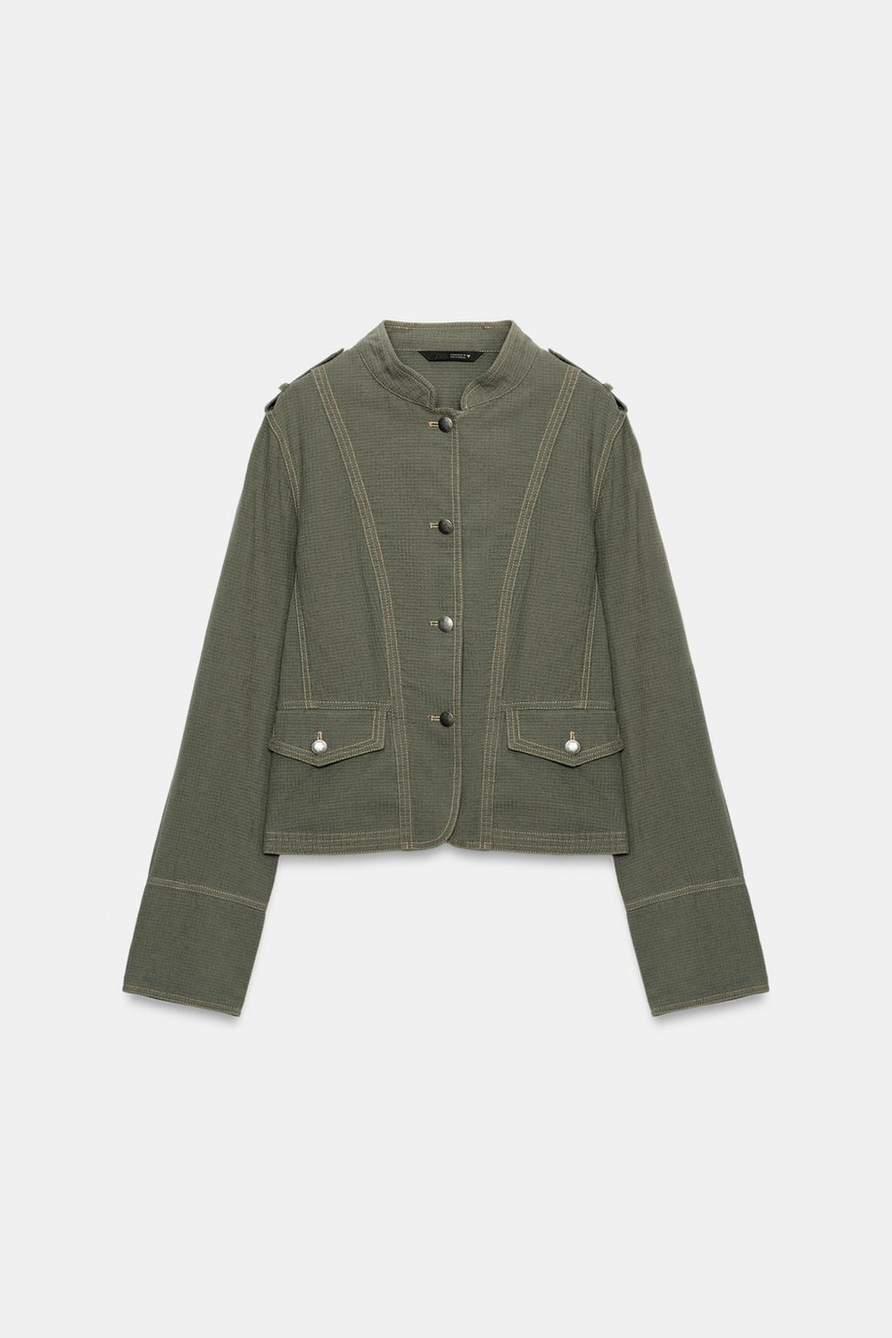 ZARA СТРУЯЩИЙСЯ БЛЕЙЗЕР С ОТСТРОЧКОЙ, ХАКИ