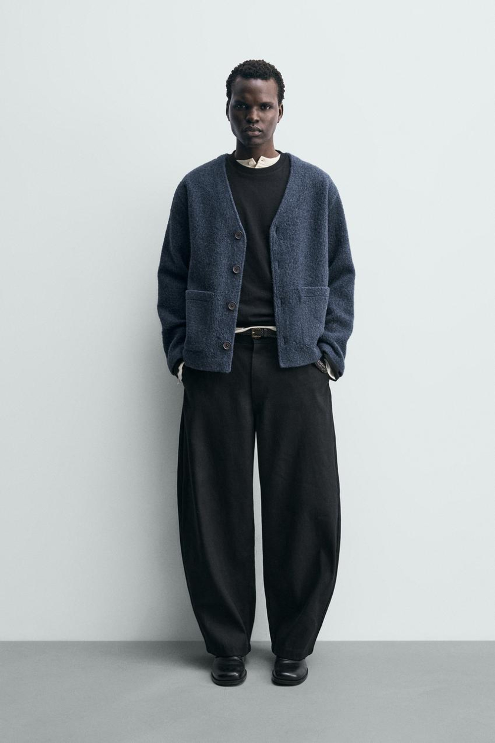 ZARA КАРДИГАН ИЗ РЕЛЬЕФНОЙ ТКАНИ С ШЕРСТЬЮ, ВЫЦВЕТШИЙ СИНИЙ