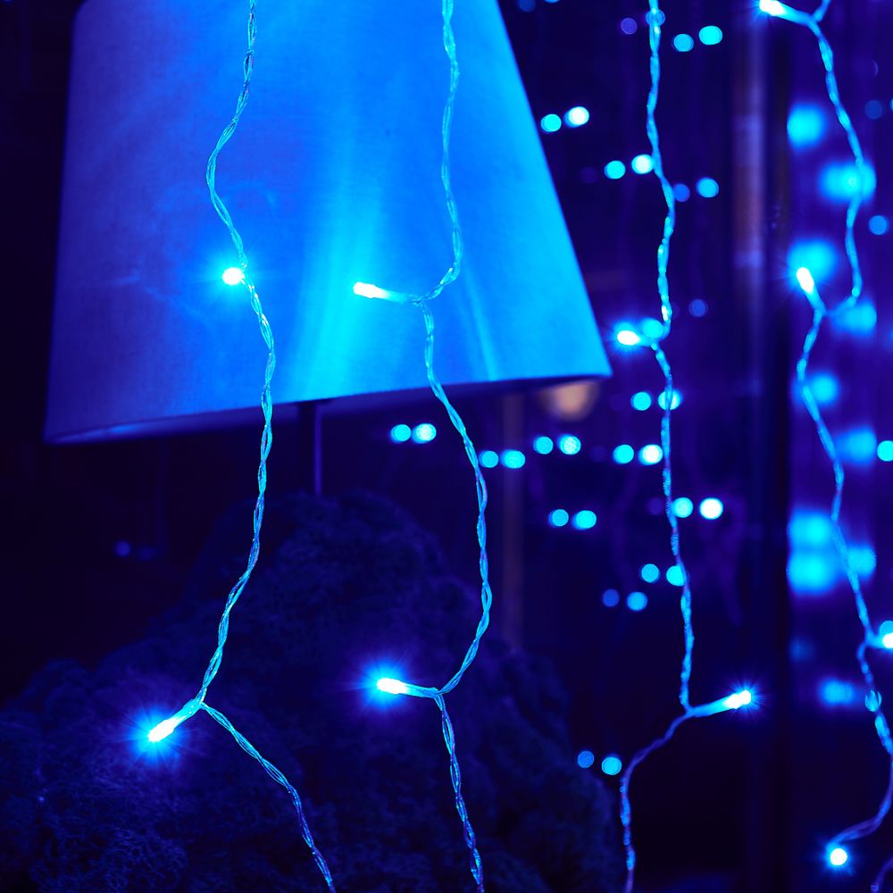 ULD-C3020-240-TTK BLUE IP44 Занавес светодиодный с эффектом мерцания. 3х2м. Соединяемый. 240 светодиодов. Синий свет. Провод прозрачный. TM Uniel