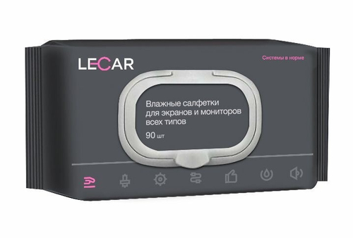 Салфетки влажные для мониторов (в уп. 90 шт) с клапаном (LECAR)