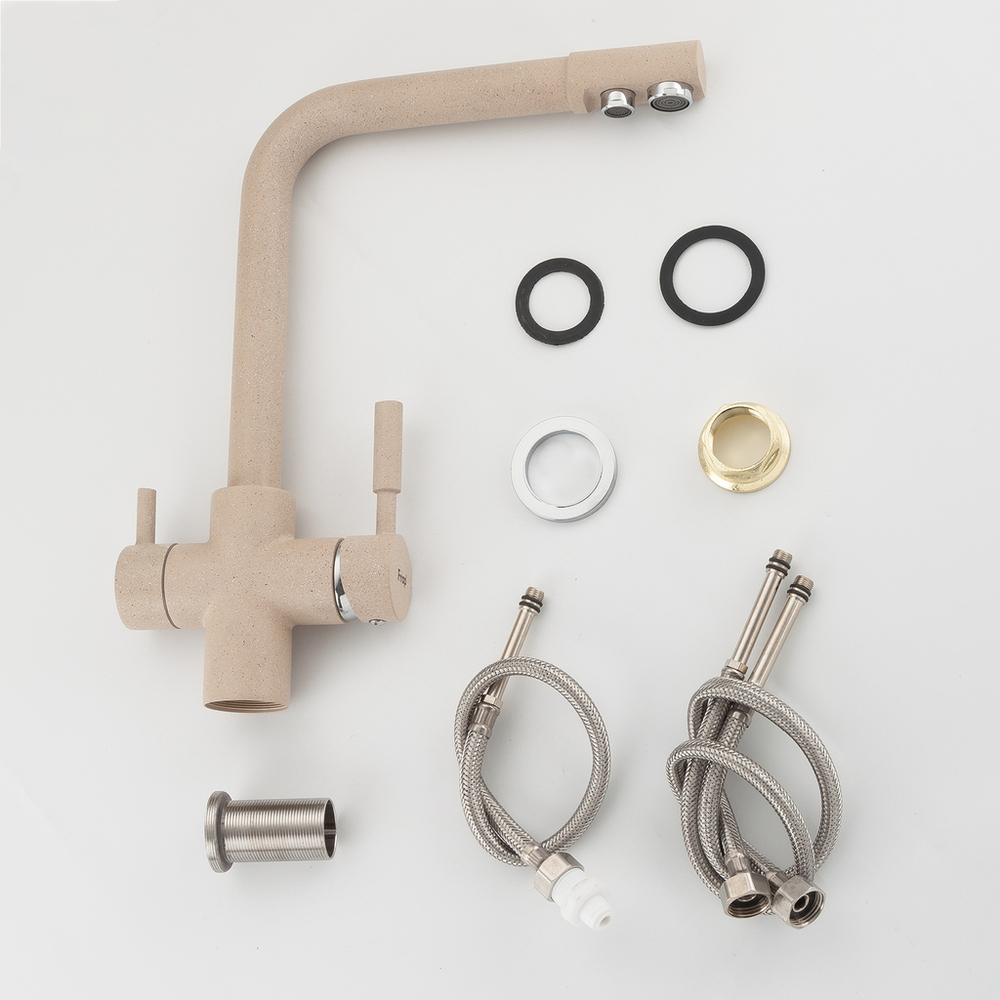 Смеситель для кухни 35к F4352-23 FRAP (выс.пов.излив, п/гайку, С ВЫХ. Д/ПИТ.ФИЛЬТРА, БЕЖЕВЫЙ, латунь