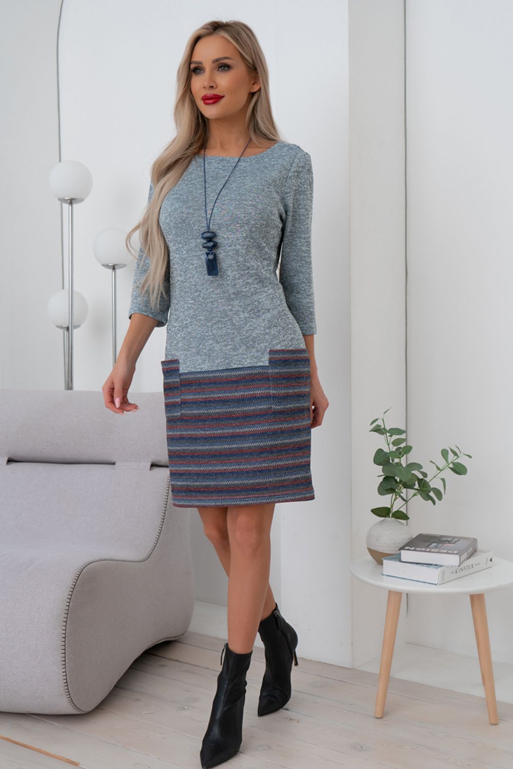 Платье Кэмерон (серый/принт) Р11-592/2 Nikol (Акция)