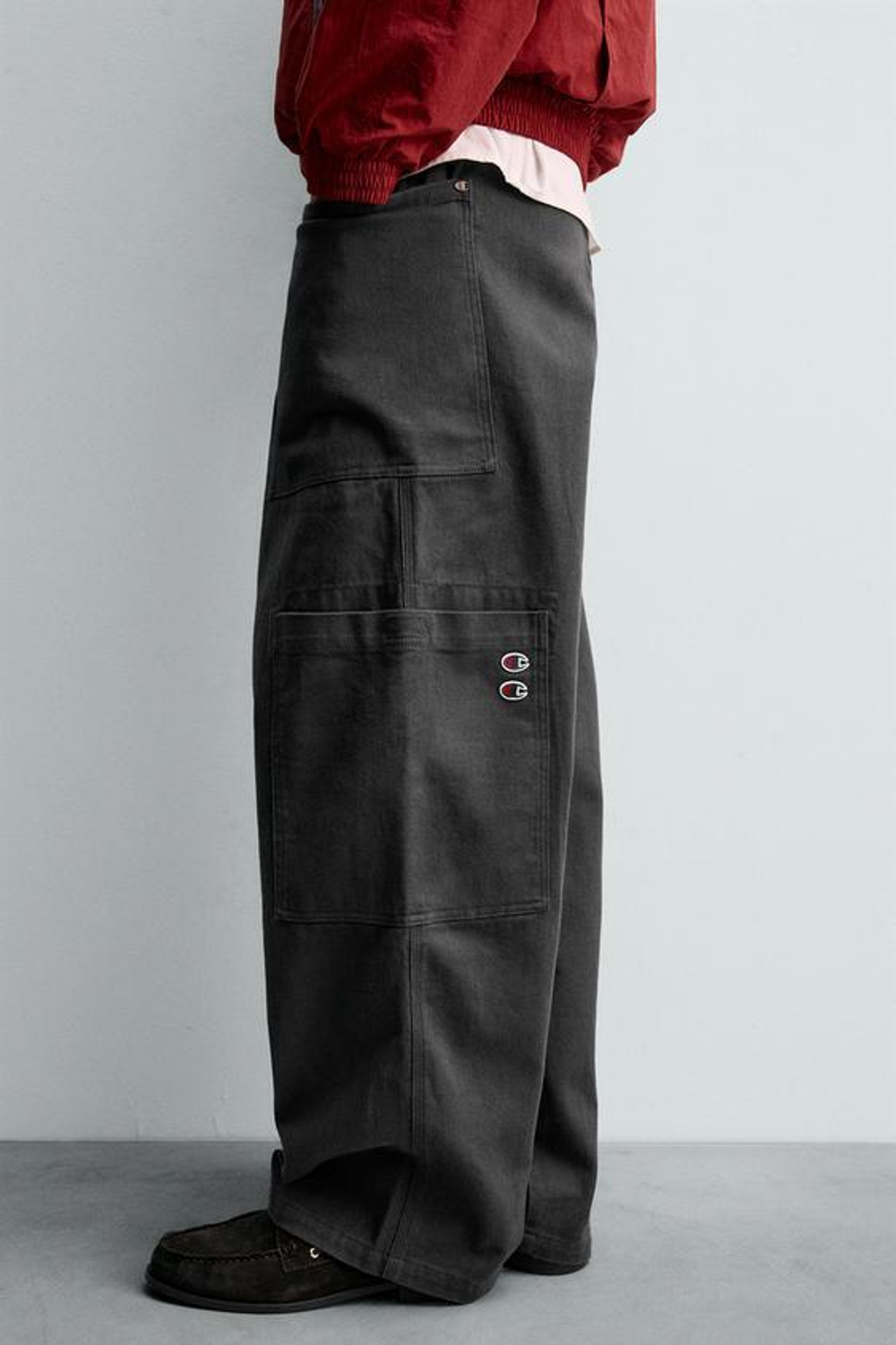 ZARA X CHAMPION ® БРЮКИ КАРГО НА ШНУРКЕ, АНТРАЦИТОВО-СЕРЫЙ