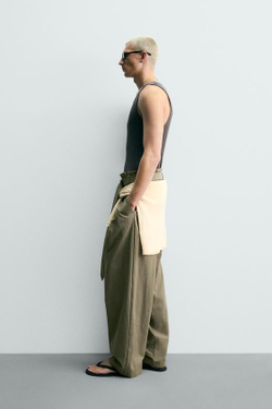 ZARA БРЮКИ WIDE-LEG СО СКЛАДКАМИ И РЕМНЕМ, НЕОНОВЫЙ ЗЕЛЕНЫЙ