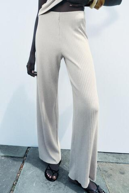 ZARA ШИРОКИЕ БРЮКИ В РУБЧИК, БЕЖЕВЫЙ