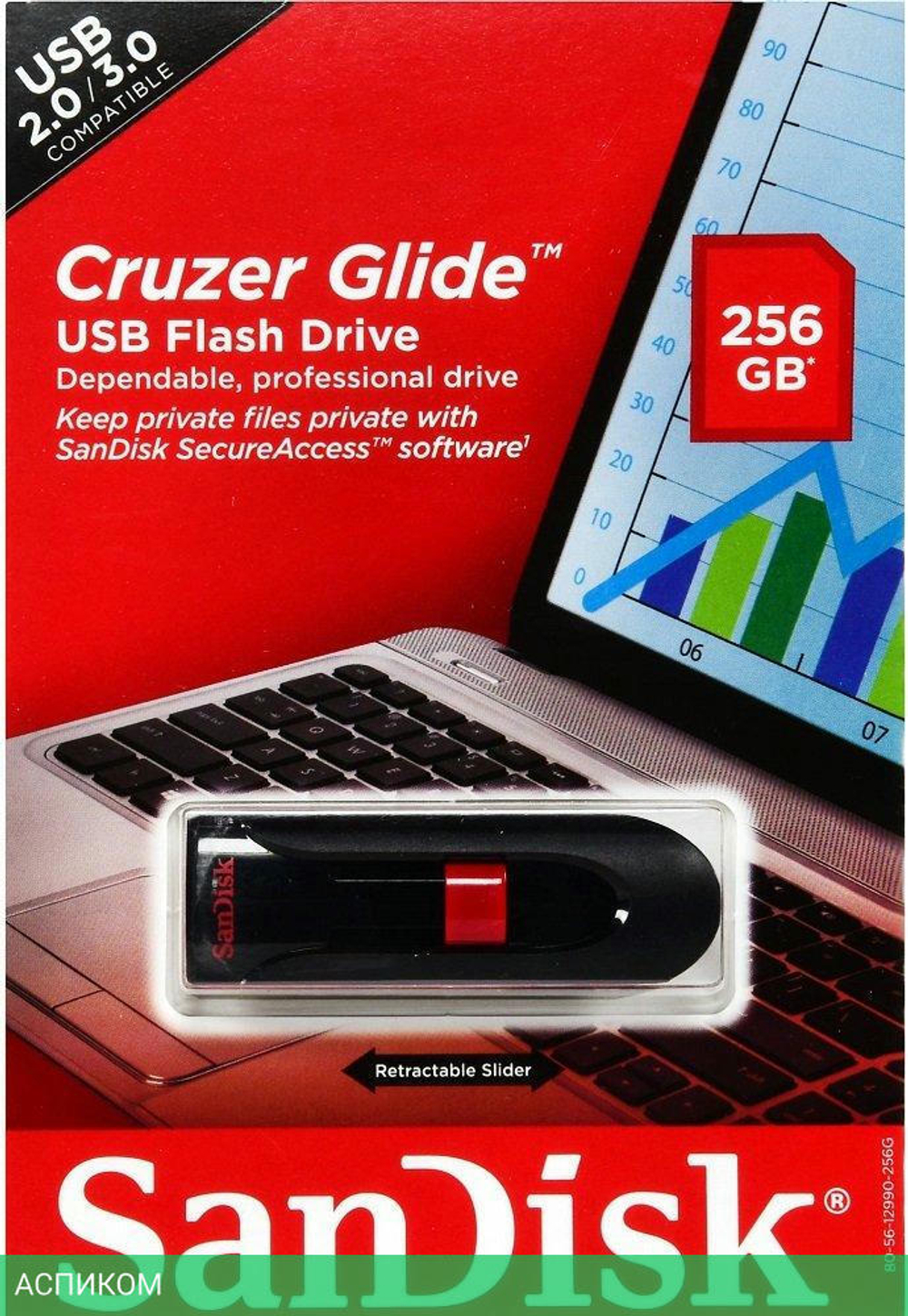 USB Flash-накопитель SanDisk Cruzer Glide 256Gb (SDCZ60-256G-B35)