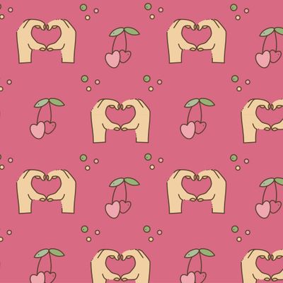 Руки в ретро стиле делают сердечко, вишни