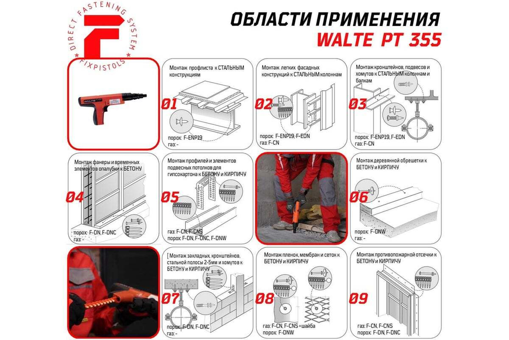 Монтажный пороховой полуавтоматический пистолет Fixpistols Walte PT355 1-1-1-6176