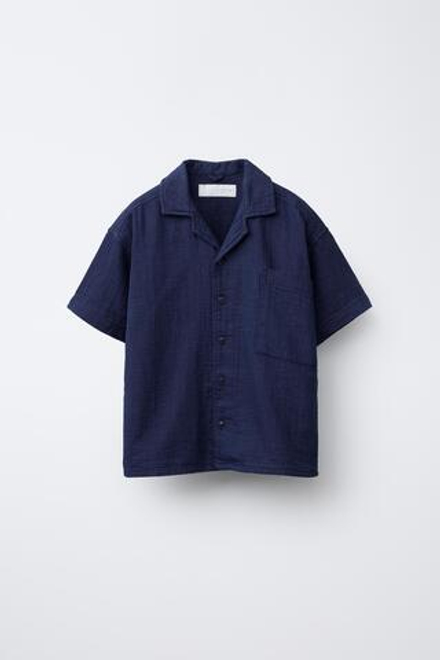 ZARA РУБАШКА ИЗ РЕЛЬЕФНОЙ ТКАНИ, ИНДИГО