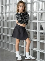 Лонгслив для девочки укороченный, леопард