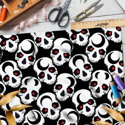Ткань оксфорд 210 жуткие белые черепа на чёрном фоне