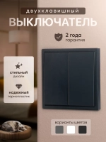 Выключатель двухклавишный внутренний с рамкой черный