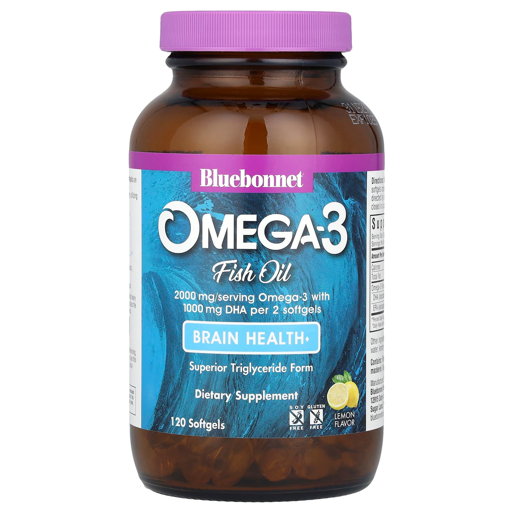 Bluebonnet Nutrition, Рыбий жир с омега-3, лимон, 120 мягких таблеток