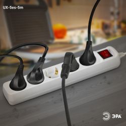Удлинитель электрический ЭРА UX-5es-5m с заземлением с выключателем 5 розеток 5 м ПВС 3x0,75мм2 10А | Бытовые удлинители